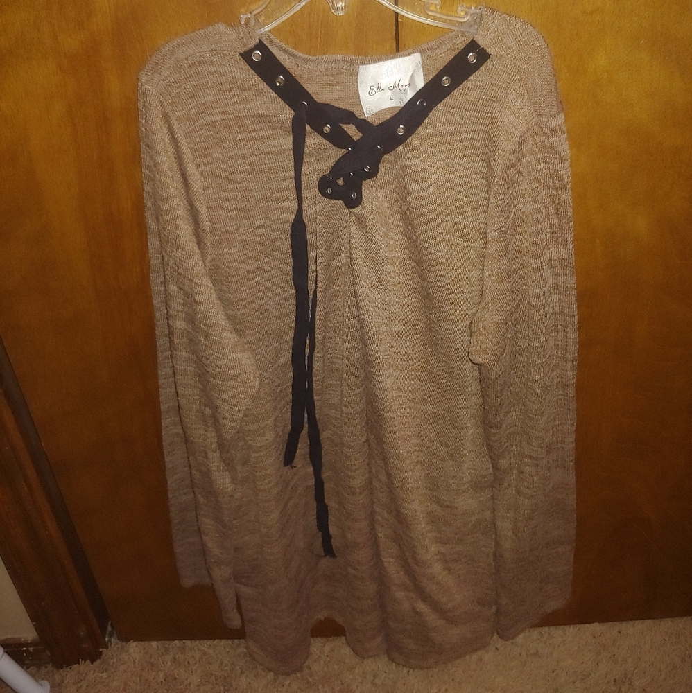 Ella Mara Brown Long Sleeve Top with Lace Up Neck